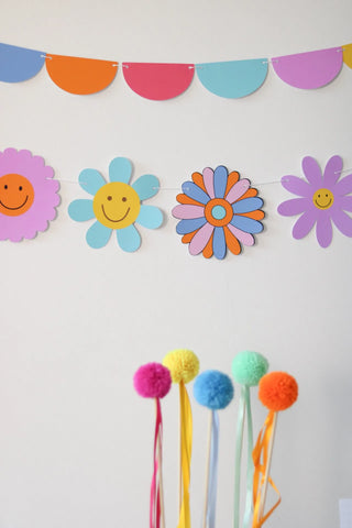 Decoração de festa tema Flores Coloridas montada