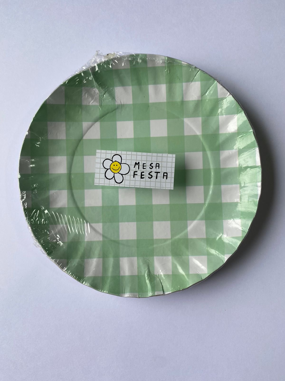 Prato de Papel 14cm (5 und) - Xadrez Menta