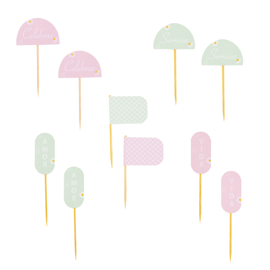 - Topinhos para Doces - Parabéns Verde e rosa - 10 unidades