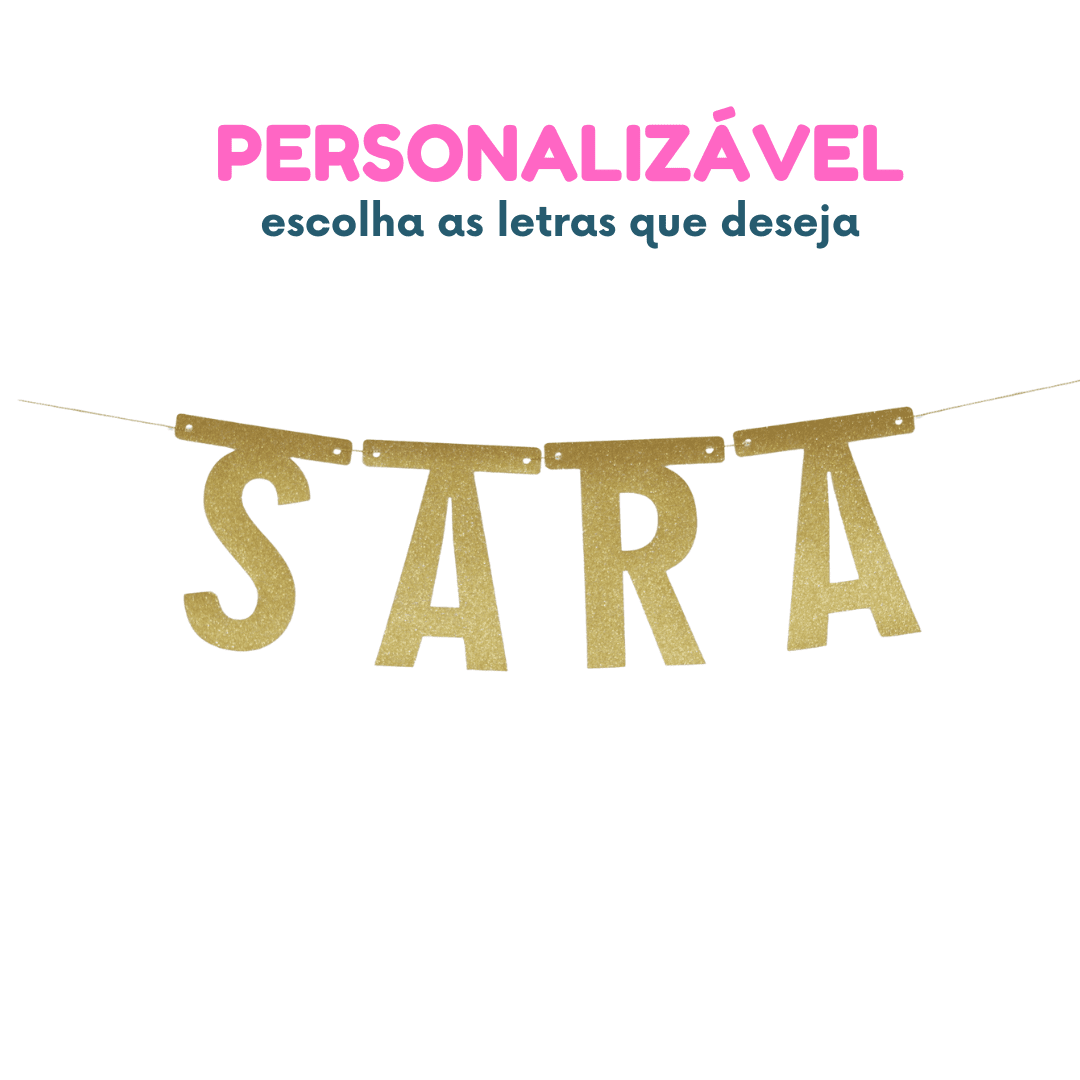 - 1 letra para bandeirola cor DOURADA GLITTER - Escolha a quantidade de letras que deseja
