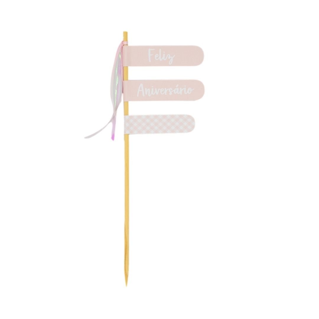 - Topo de Bolo - Feliz Aniversário Rosa