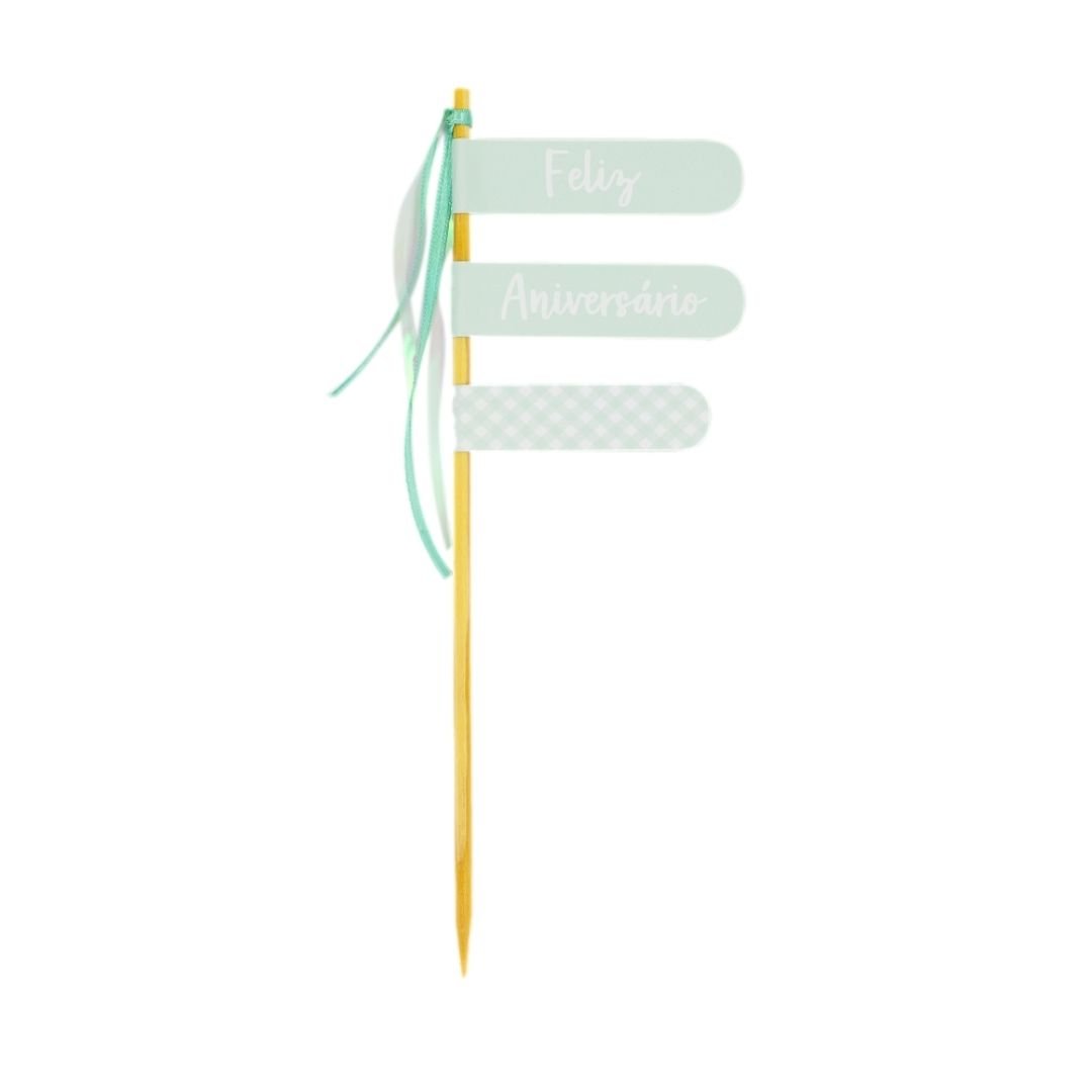 Topo de Bolo - Feliz Aniversário Verde Claro