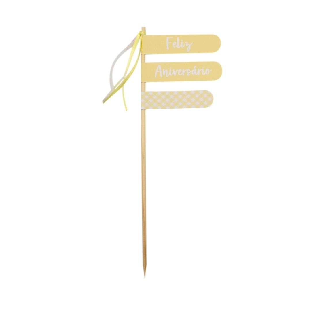 Topo de Bolo - Feliz Aniversário Amarelo
