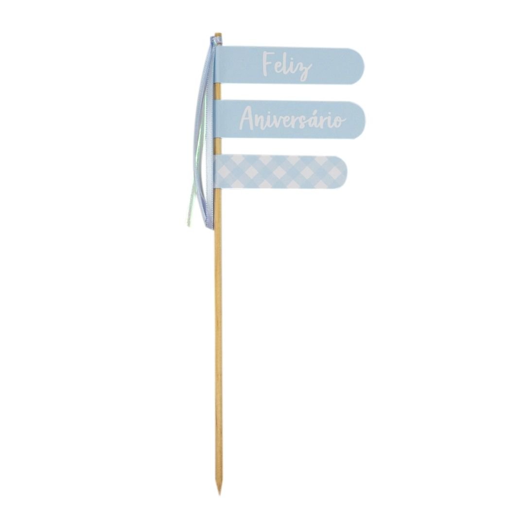 - Topo de Bolo - Feliz Aniversário Azul Claro
