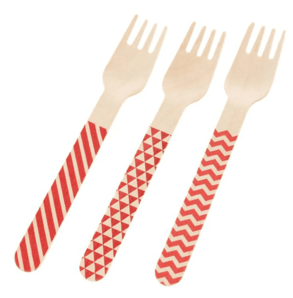 Garfo Madeira com 10 unidades - Detalhes Vermelho 14 cm