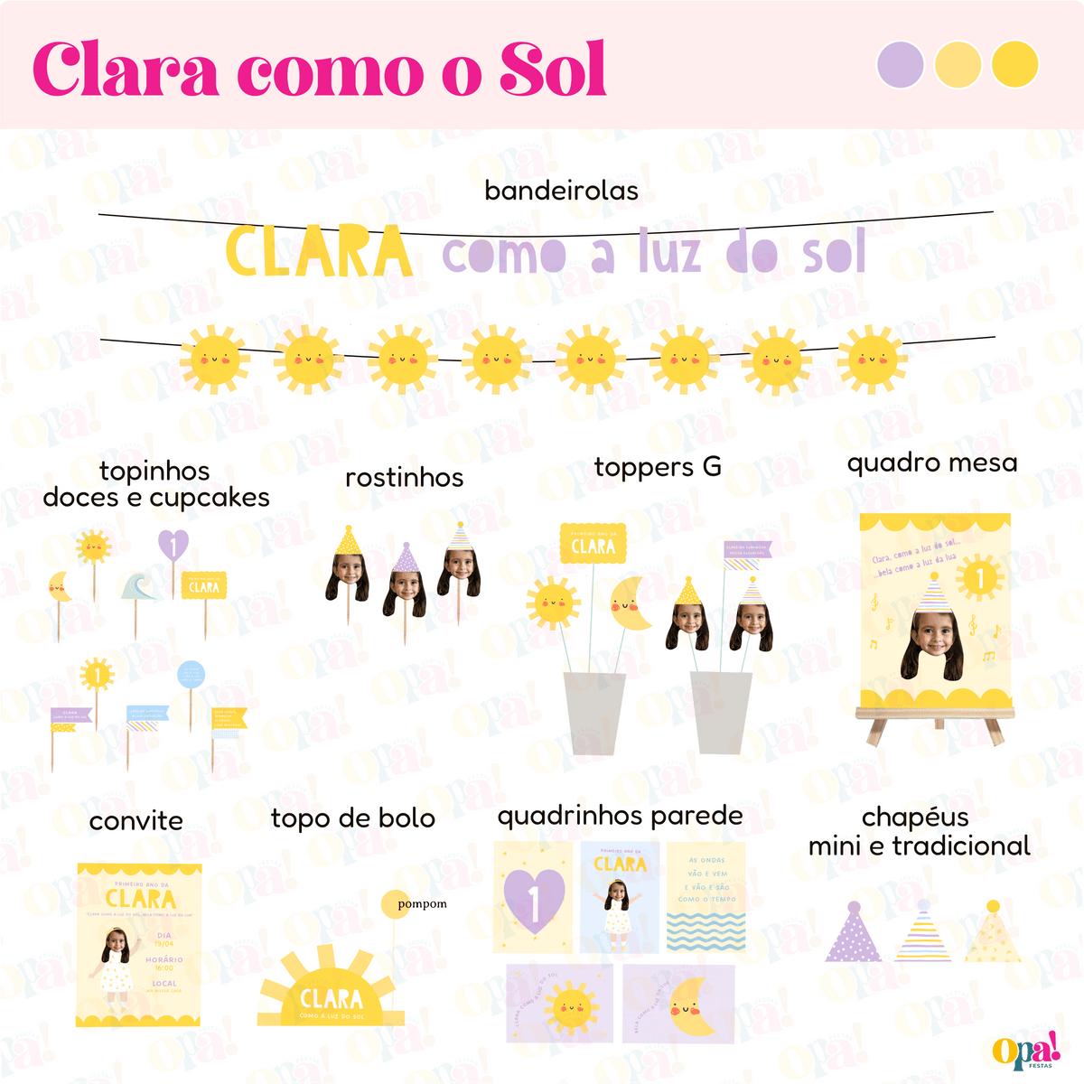 Kit Festa Clara como a Luz do Sol Personalizado - Opa Festas