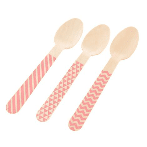 Colher Madeira com 10 unidades - Rosa 14 cm