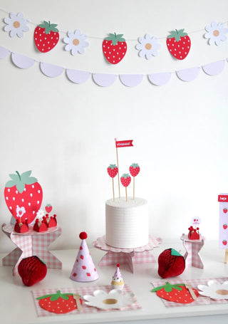 Decoração de festa tema Morango montada