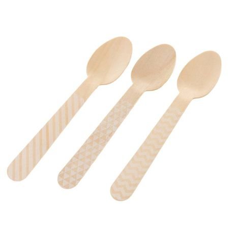 Colher Madeira com 10 unidades - Detalhes branco 14 cm