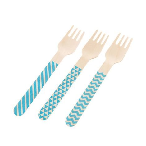 Garfo Madeira com 10 unidades - Detalhes Azul 14 cm