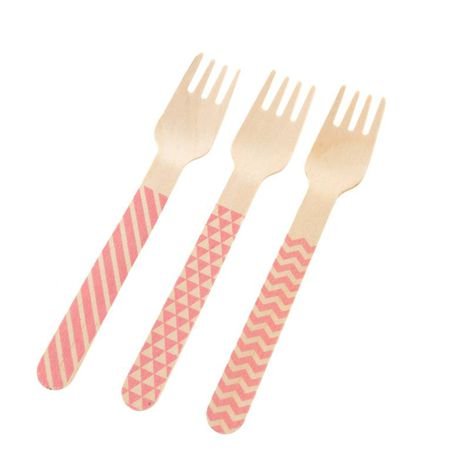 Garfo Madeira com 10 unidades - Detalhes Rosa 14 cm