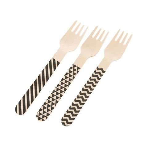 Garfo Madeira com 10 unidades - Detalhes Preto 14 cm
