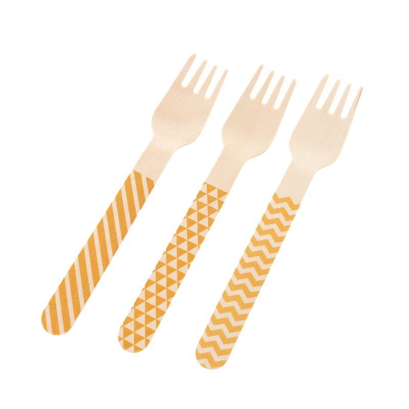 Garfo Madeira com 10 unidades - Ouro 14 cm