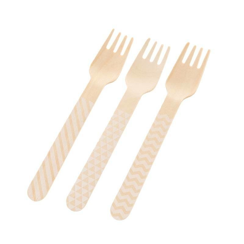 Garfo Madeira com 10 unidades - Detalhes Branco 14 cm