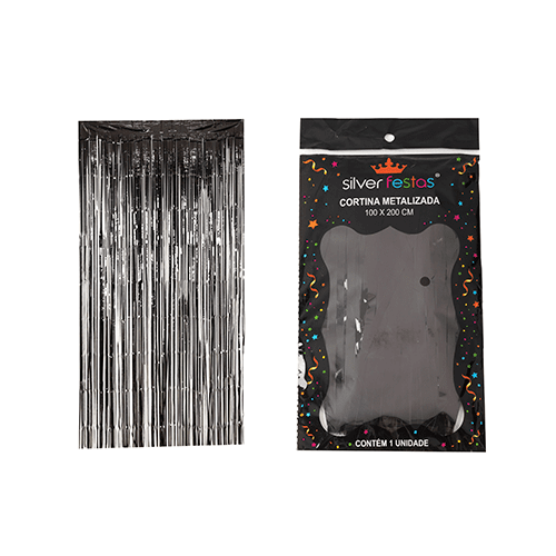 Cortina Metalizada Preta 100x200cm - Silver