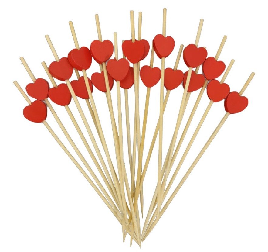 Palito de Bambu p/petisco Coração 12 cm