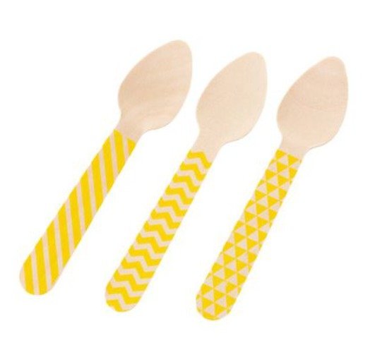 Colher Madeira Sobremesa com 10 unidades - Detalhes Amarelo 11 cm