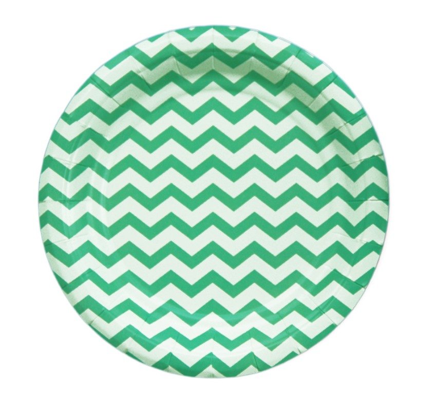 Prato de Papel com 8 unidades - Zig Zag Verde Água -19 cm