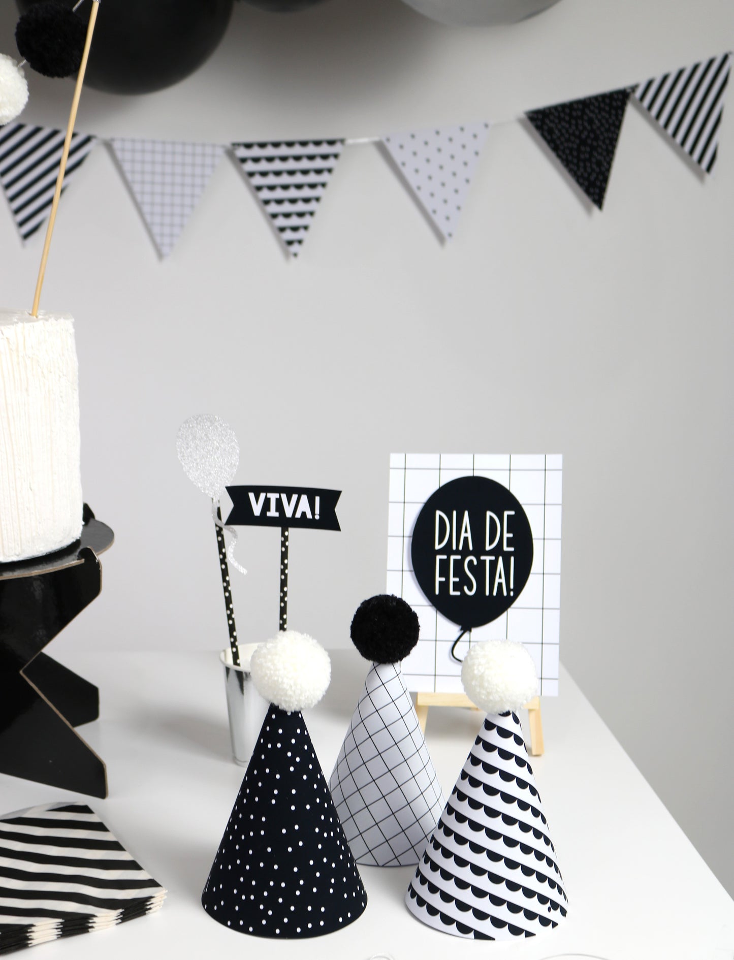 - Chapeu Tradicional - 3 unidades - Preto e Branco